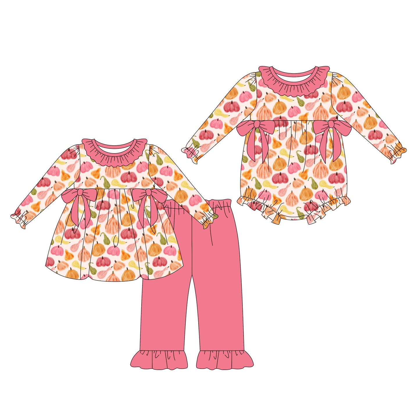 25.8.6 custom each style moq 5eta 4-6week Sibling Sister pumpkin baby girl long sleeve pants sets and rompers match family design