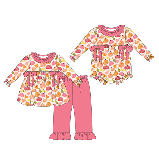 25.8.6 custom each style moq 5eta 4-6week Sibling Sister pumpkin baby girl long sleeve pants sets and rompers match family design