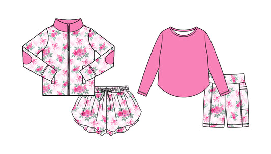 25.8.30 custom each style moq 5eta 4-6week Sibling Sisters floral pink baby girl long sleeve shorts sets and skirts sets match family design