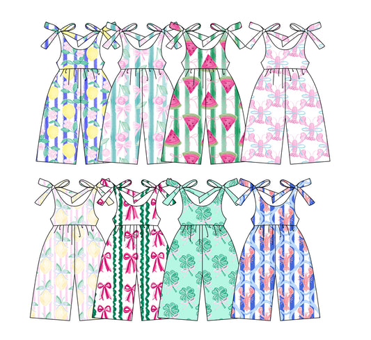 12.25 custom each style moq 5eta 4-6week Sibling Sister bow fruit baby suspender jumpsuit 1 and jumpsuit 2 and jumpsuit 3 and jumpsuit 4 and jumpsuit 5 and jumpsuit 6 and jumpsuit 7 and jumpsuit 8 match design