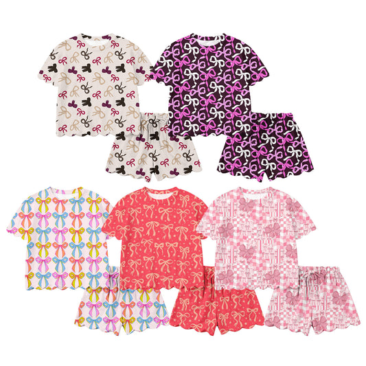 26.1.23 custom each style moq 5 eta 6-8week Scallop Sibling Sisters bow baby girl clothes short sleeve shorts sets 5 match family design