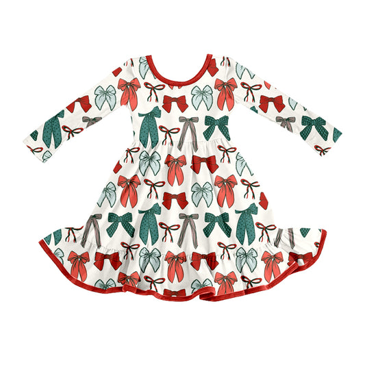 25.8.1 custom each style moq 5 eta 4-6week Sibling Sisters Christmas bow baby girl long sleeve dress