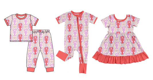 12.5 custom each style moq 5eta 4-6week Sibling Sister lobster baby girl sets and dress and rompers match family design