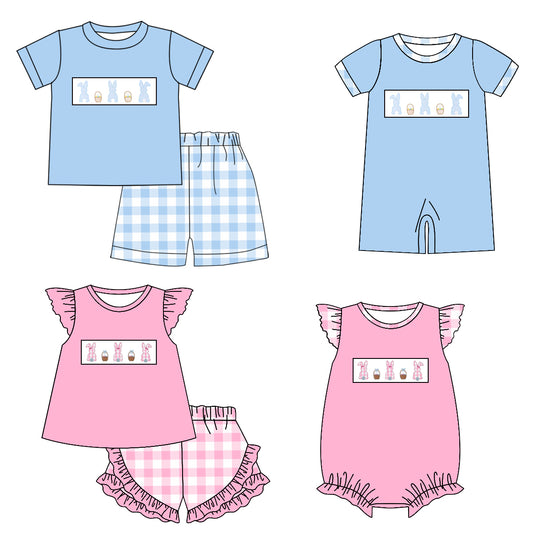 25.12.20 custom each style moq 5 eta 6-8week Sibling Sister bunny baby short sleeve shorts sets 2 and romper 2 match design