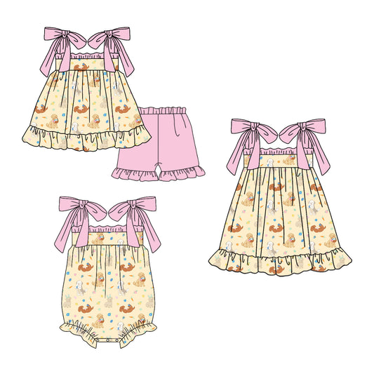 26.1.24 custom each style moq 5 eta 6-8week Sibling Sister puppy baby short sleeve shorts sets and romper and dress match design