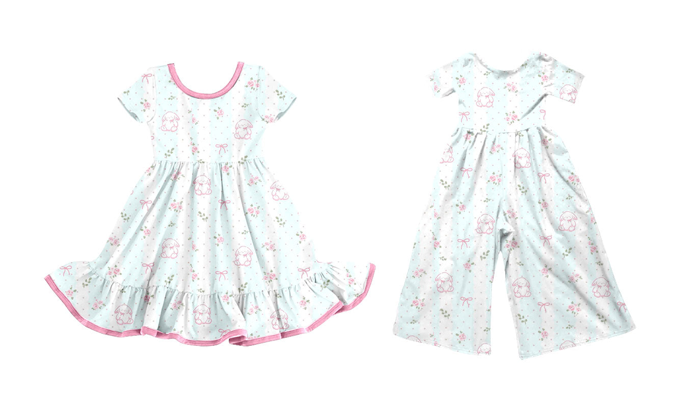 25.10.28 custom each style moq 5 eta 6-8week Sibling Sisters bunny floral baby girl long sleeve dress and jumpsuit match family design
