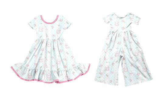 25.10.28 custom each style moq 5 eta 6-8week Sibling Sisters bunny floral baby girl long sleeve dress and jumpsuit match family design
