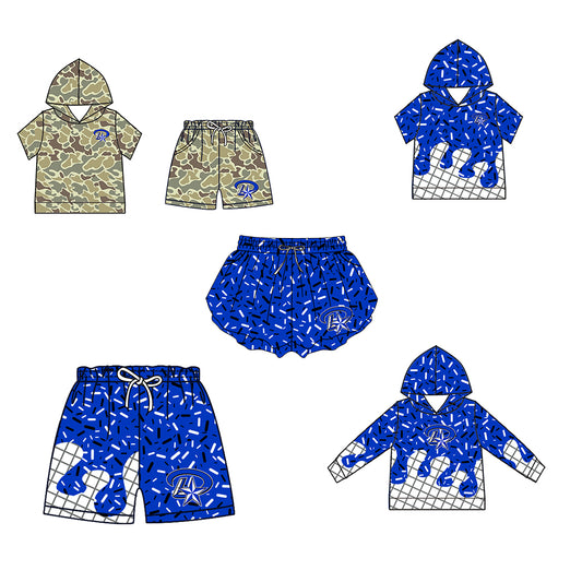 Custom moq 5 mix size milk silk summer teams Baby Camo Hooded Short Sleeve Top and Shorts Set Blue Ice Cream Drips Hooded Top with Matching Shorts