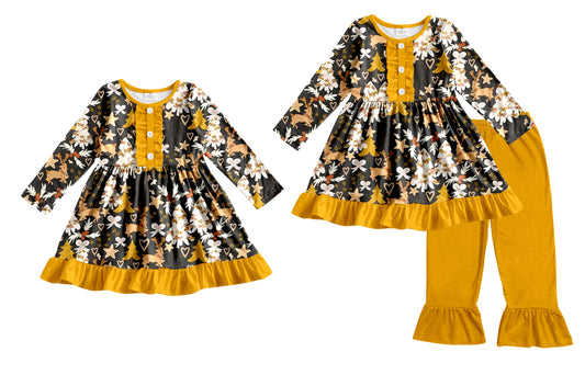 25.8.28 custom each style moq 5eta 4-6week Sibling Sisters floral baby girl long sleeve pants sets and dress match family design