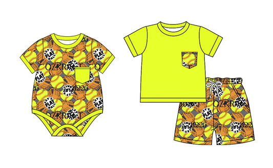 2.11 custom each style moq 5eta 4-6week Sibling Sister baseball baby girls short sleeve shorts sets and romper match design