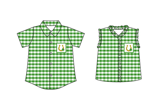 25.10.23 custom each style moq 5 eta 6-8 week Sibling Sister green baby girl boy short sleeve top 2 match family design