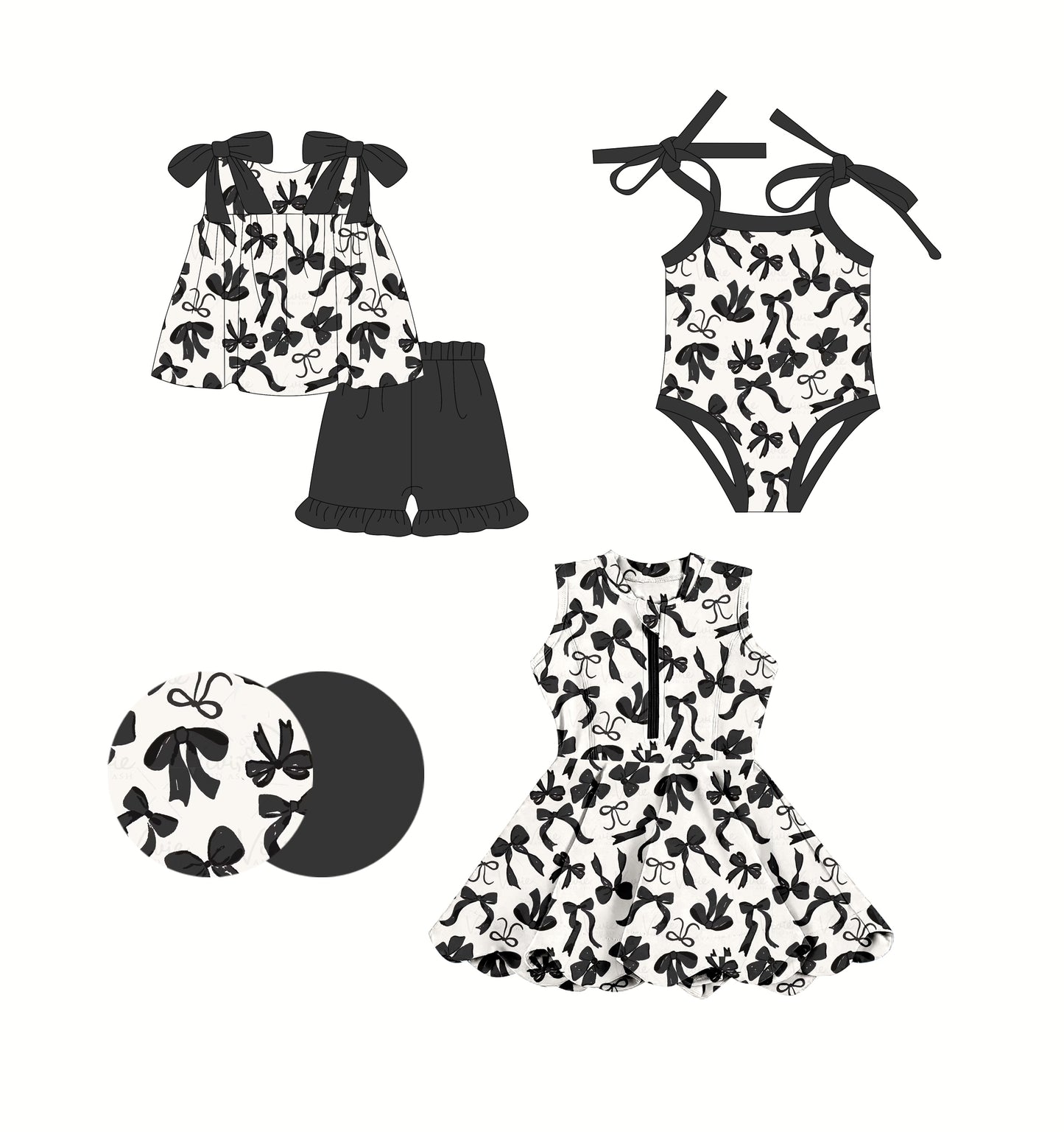 2.24 custom each style moq 5eta 4-6week Sibling Sisters bow baby girl short sleeve shorts sets and dress and rompers match family design