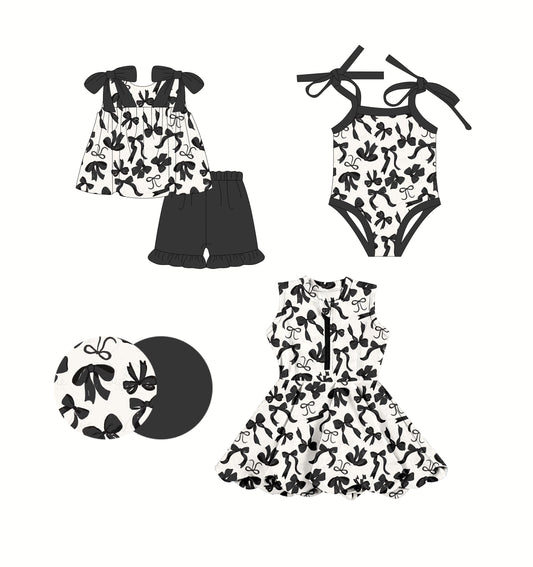 2.24 custom each style moq 5eta 4-6week Sibling Sisters bow baby girl short sleeve shorts sets and dress and rompers match family design