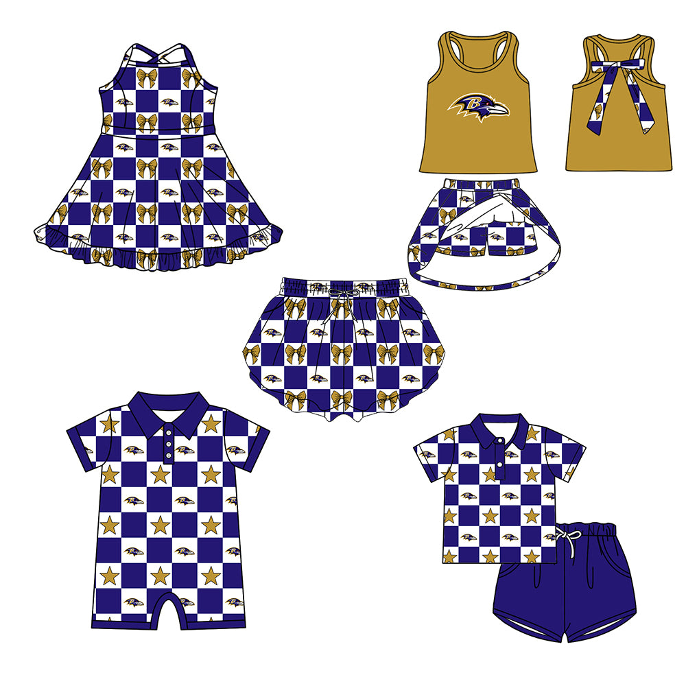 Custom moq 5 mix size milk silk summer teams Checked Star Baby Girl Sleeveless Top Skirt Short Set Dress And Shorts Yoga Outfit Boy's Top Shorts Set Romper