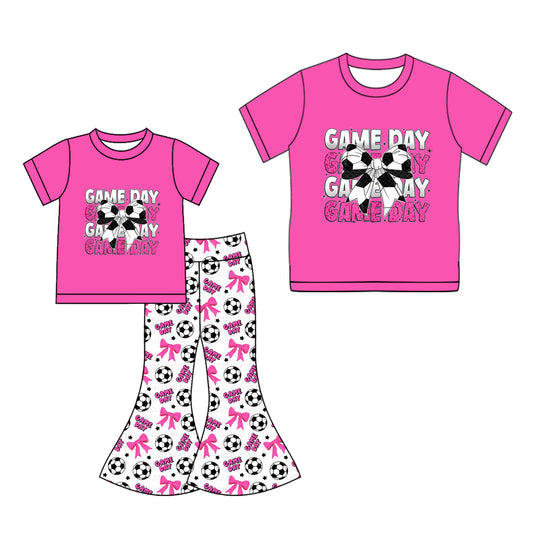25.10.16 custom each style moq 5eta 4-6week Sibling Sister GAME DAY bow baby short sleeve pants sets and adult top match design