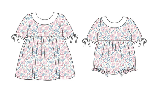25.10.3 custom each style moq 8 eta 6-8week Sibling Sisters floral baby girl short sleeve dress and rompers match family design