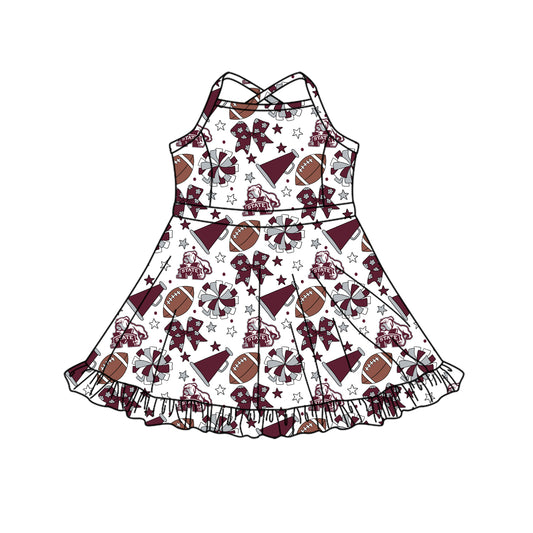 Custom moq 5 mix size milk silk summer teams Baby Girls Strap Dark Red Bows Knee-Length Yoga Dress Activity Wear