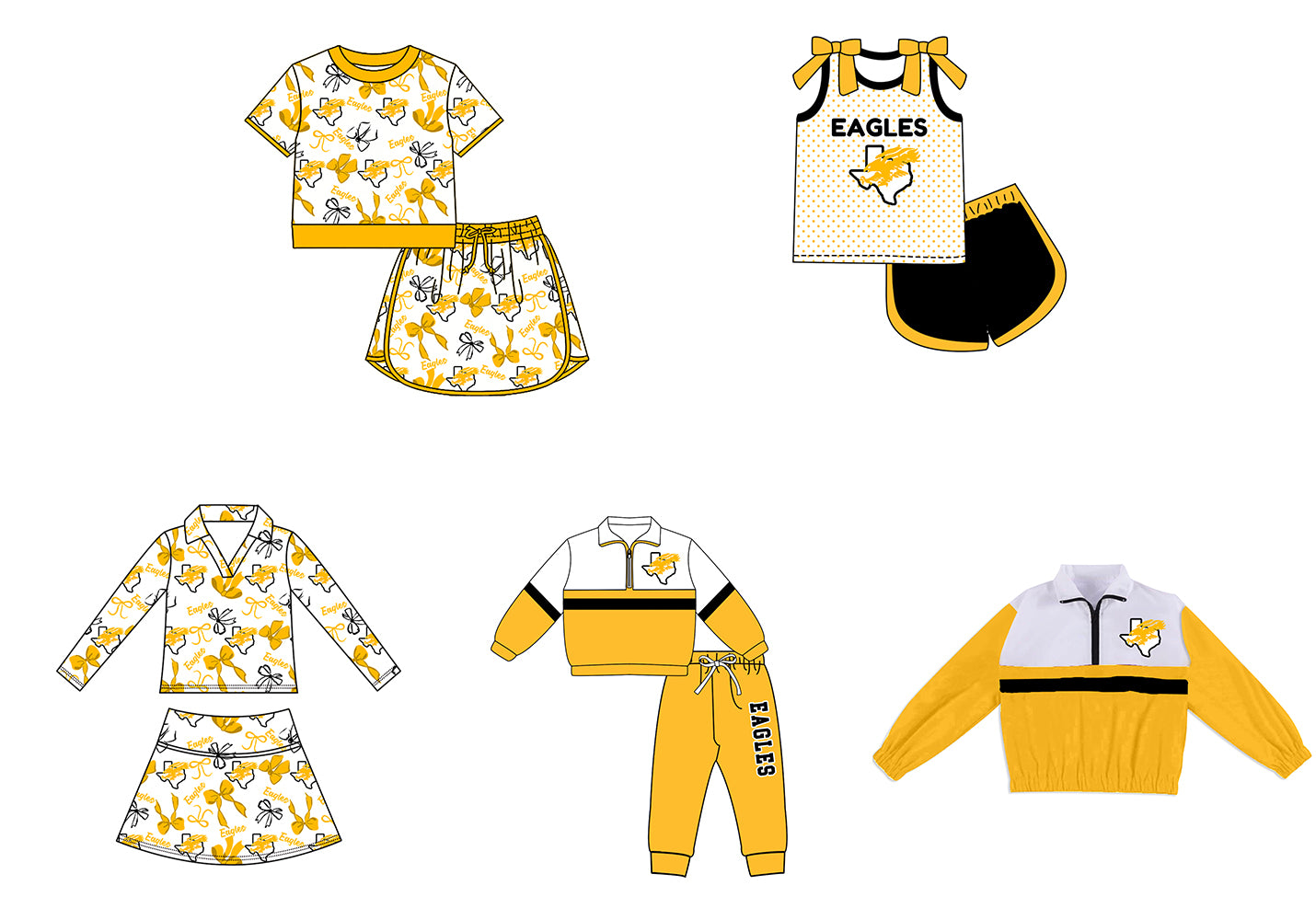 Custom moq 5 mix size summer teams Girls Polka Dot Top Shorts Set Top Skirt Short Set Yellow Zipper Pullover Pants Set