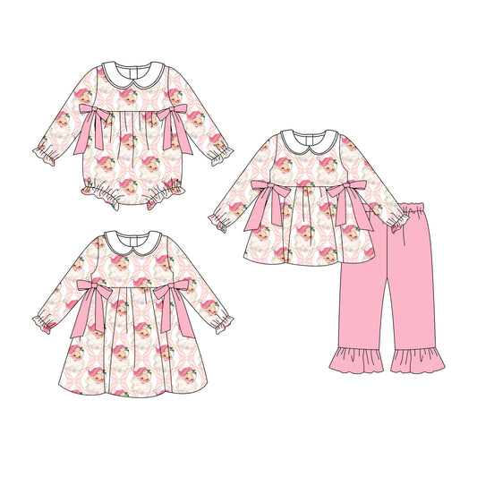 25.7.23 custom each style moq 5eta 4-6week Sibling Sisters Christmas bow baby girl long sleeve pants sets and dress and rompers match family design