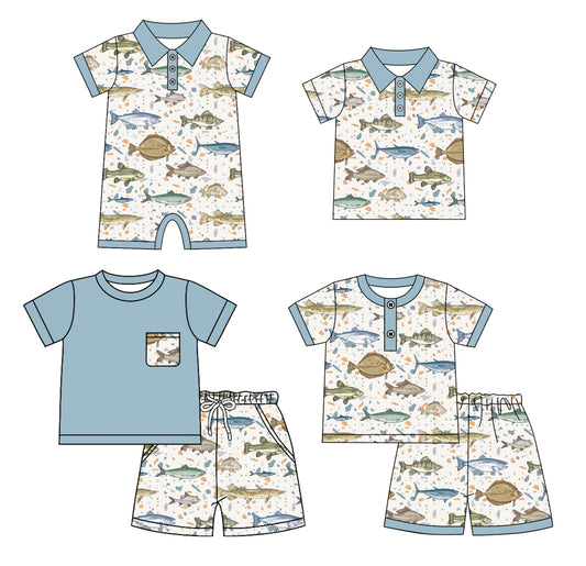 4.3 custom each style moq 5eta 4-6week Sibling Sister fish baby boy sets 1 and sets 2 and boy rompers and top match family design