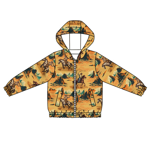 9.2 custom each style moq 5 eta 4-6week baby boys clothes riding horse orange hooded long sleeve top