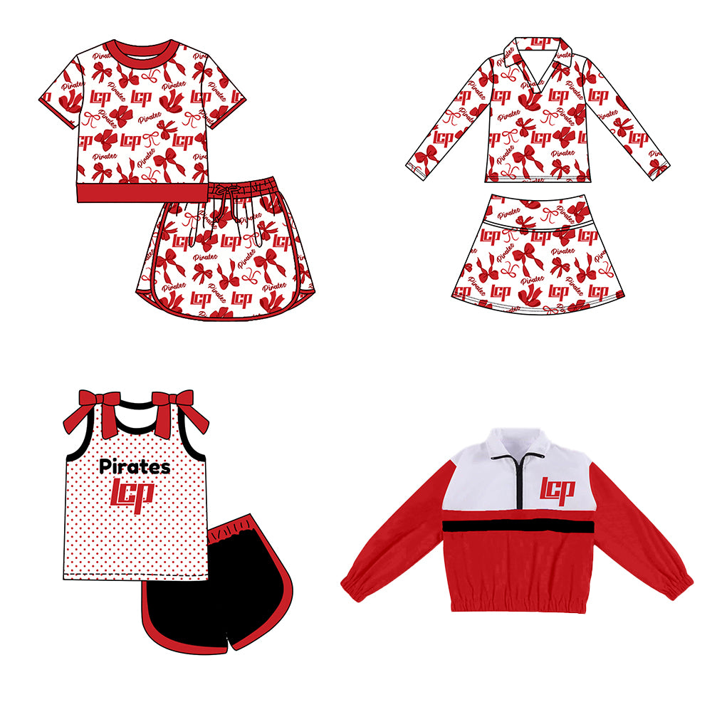 Custom moq 5 mix size milk silk summer teams Girls Red  Polka Dot Sleeveless Top Shorts Set Top Skirt Short Set Long Sleeve Pullover Tops