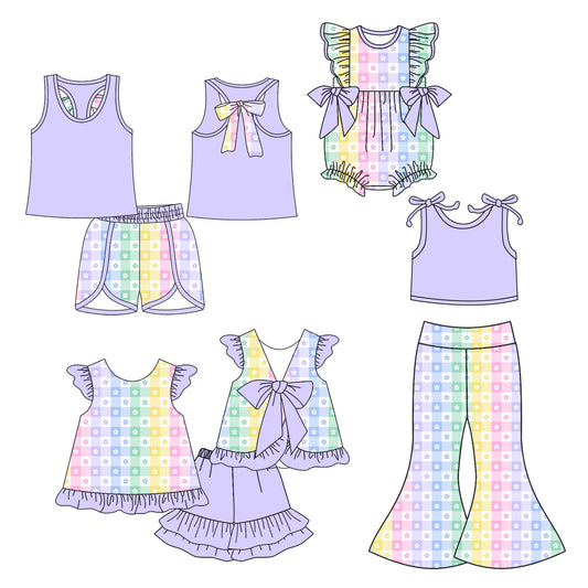 4.23 custom each style moq 5eta 4-6week Sibling Sisters baby girl short sleeve shorts sets 1 and sets 2 and pants sets and rompers match family design