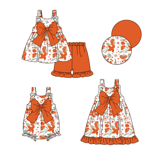 3.24 custom each style moq 5eta 4-6week Sibling Sisters floral baby girl short sleeve shorts sets and dress and rompers match family design