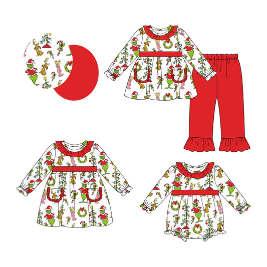 25.8.4 custom each style moq 5eta 4-6week Sibling Sisters Christmas baby girl long sleeve pants sets and dress and rompers match family design
