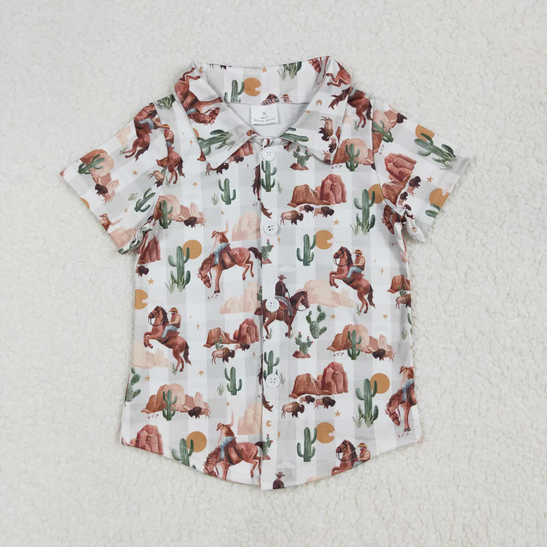 RTS NO MOQ Sibling baby boys clothes western riding horse catcus short-sleeved tops
