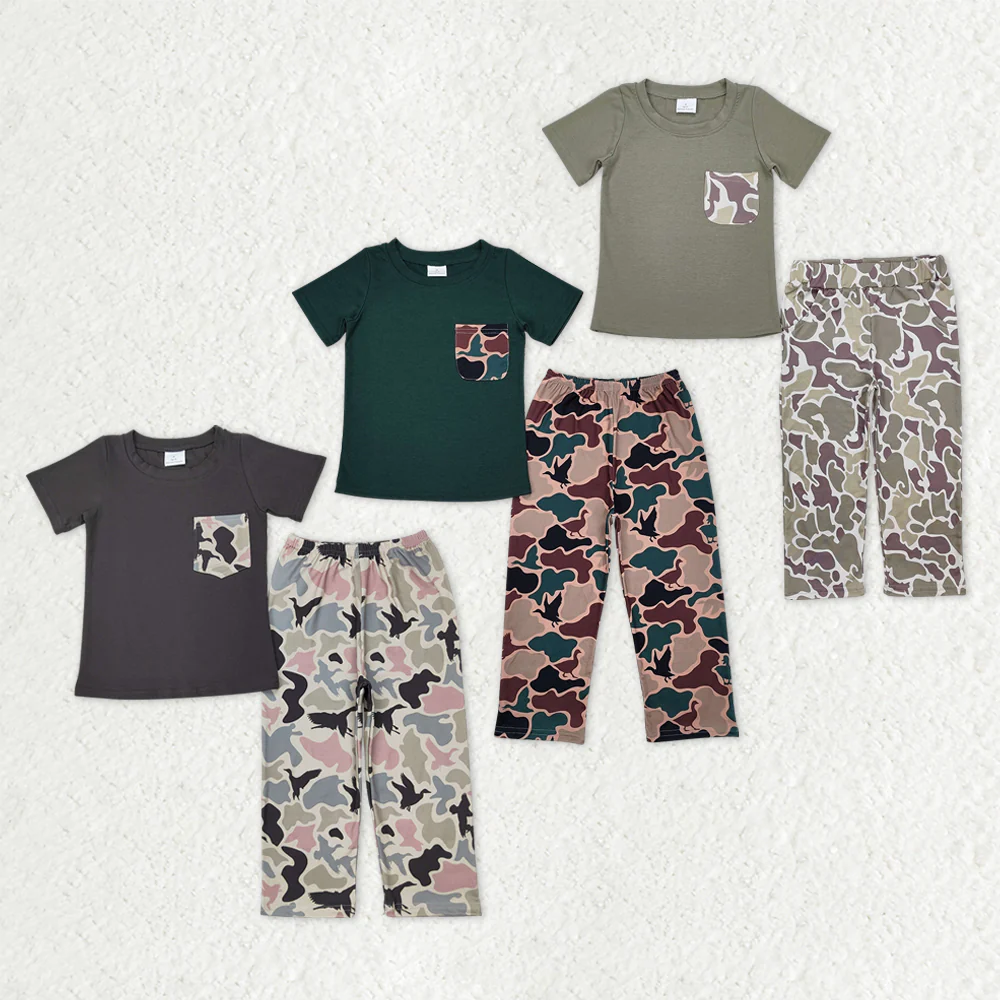 RTS NO MOQ Sibling Baby boy clothes duck camouflage Short Sleeve pants Suits