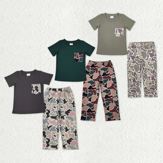 RTS NO MOQ Sibling Baby boy clothes duck camouflage Short Sleeve pants Suits