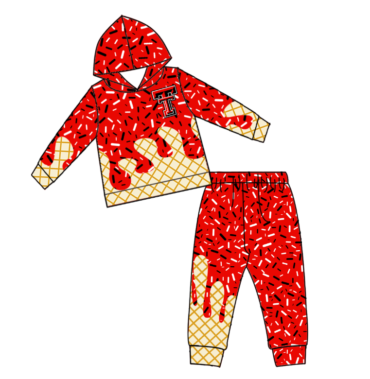 Custom moq 5 mix size milk silk summer teams baby girls clothes red hooded long sleeve pants sets and boy sets 2 and tops 2-25.8.27