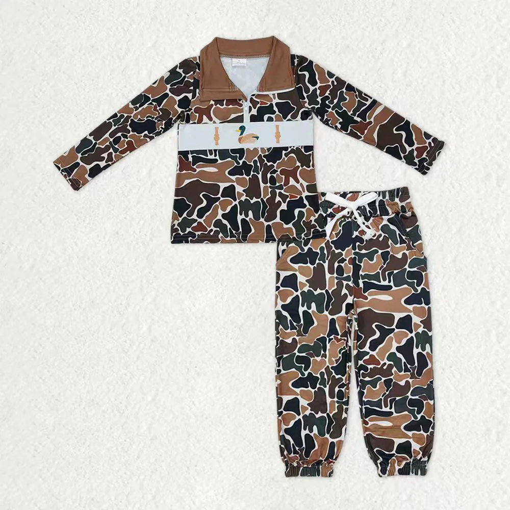 RTS NO MOQ（In Stock) baby boys clothes duck camouflage long Sleeve pants sets