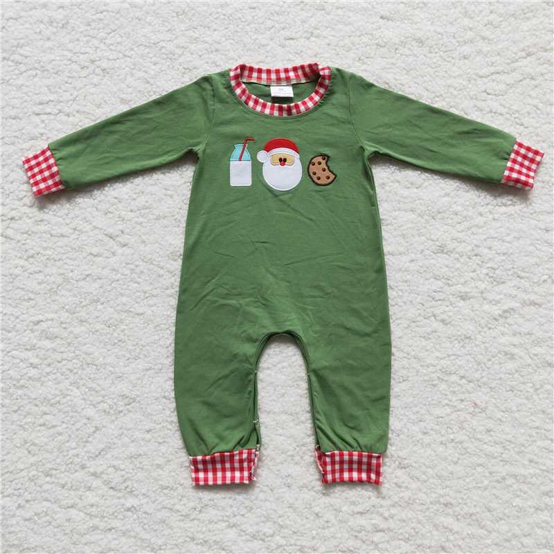 RTS NO MOQ（In Stock ) LR0732 Embroidered Christmas long-sleeved jumpsuit