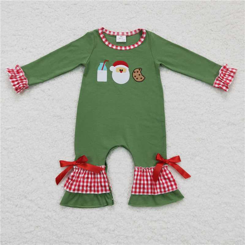 RTS NO MOQ（In Stock) LR0233 Embroidered Christmas long-sleeved jumpsuit