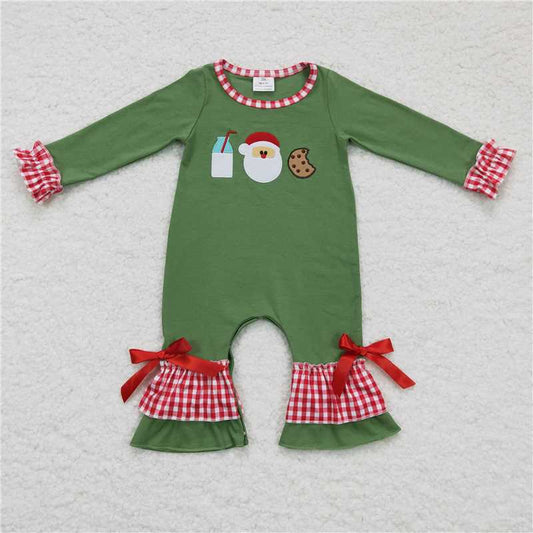 RTS NO MOQ（In Stock) LR0233 Embroidered Christmas long-sleeved jumpsuit