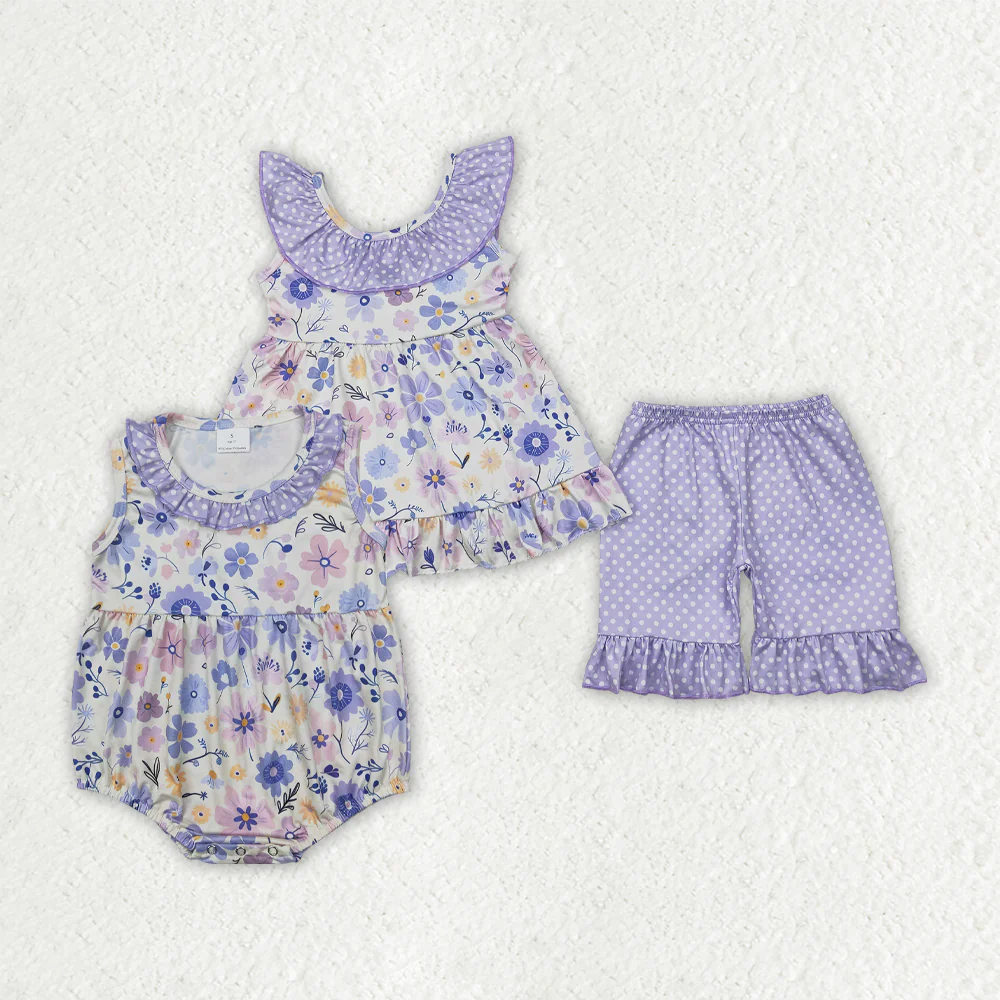 RTS NO MOQ baby girls clothes floral short sleeve Rompers Clothes Sets