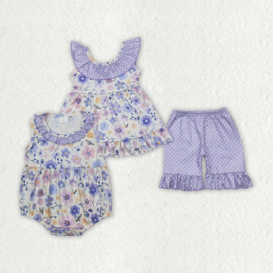 RTS NO MOQ baby girls clothes floral short sleeve Rompers Clothes Sets