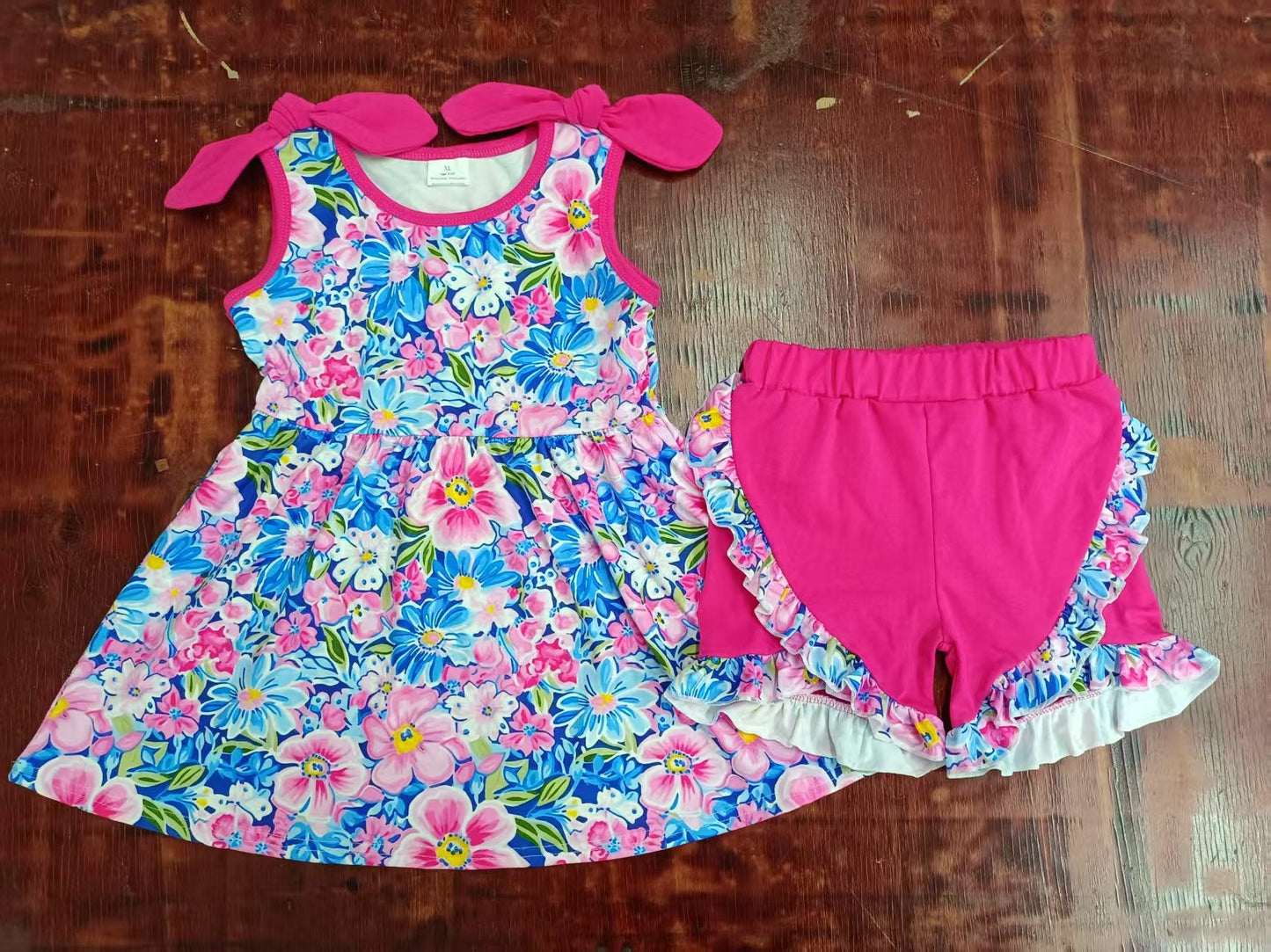 Custom moq 3 eta 6-7weeks baby girls clothes floral sleeveless shorts sets