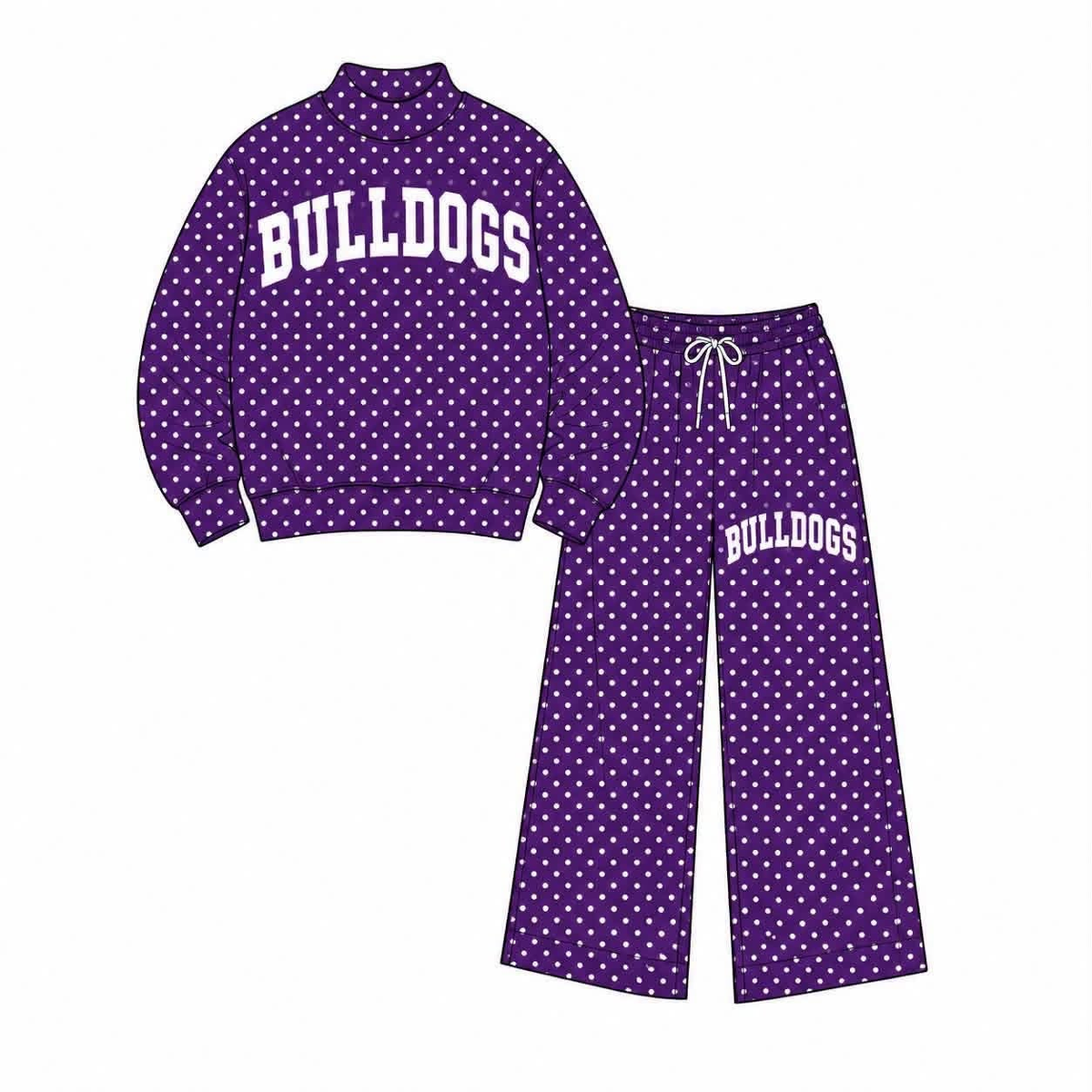 custom moq 5 mix size AAMY0110 High Neck Baby Girls Polka Dot Long Sleeve Top and Flare Pants Set