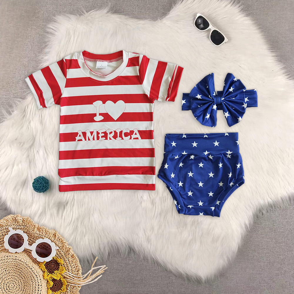 RTS NO MOQ baby girls clothes 4th of july short sleeve briefs sets
