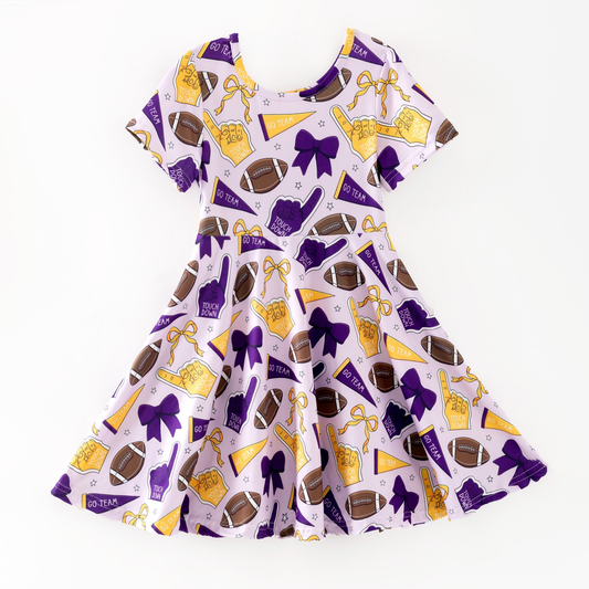 Custom moq 5 each style eta 6-7weeks baby girl clothes team bow purple short sleeve dress-25.8.4