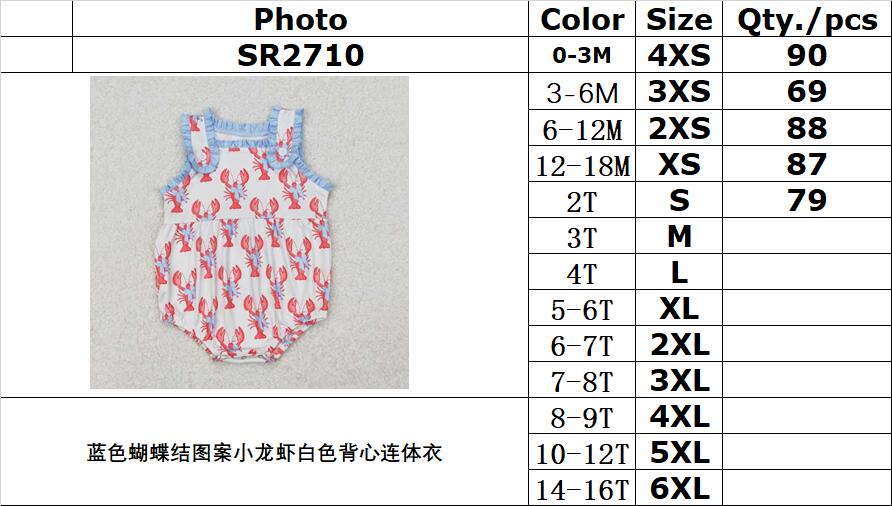 RTS NO MOQ ETA 5/7days arrived SR2710 Blue bow pattern crayfish white vest jumpsuit