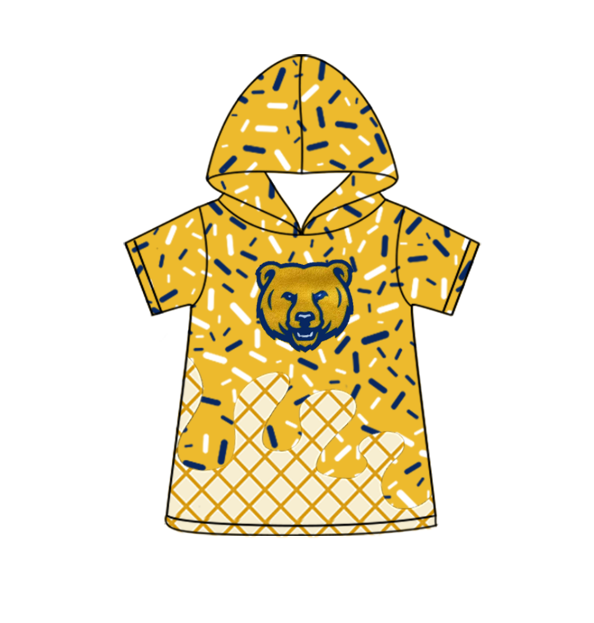 custom moq 3 eta 6-8weeks adult and kids clothes team yellow hooded short sleeve top