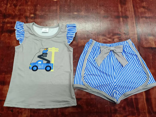 Custom moq 3 eta 6-7weeks baby girls clothes blue flying Sleeve shorts sets-25.5.9