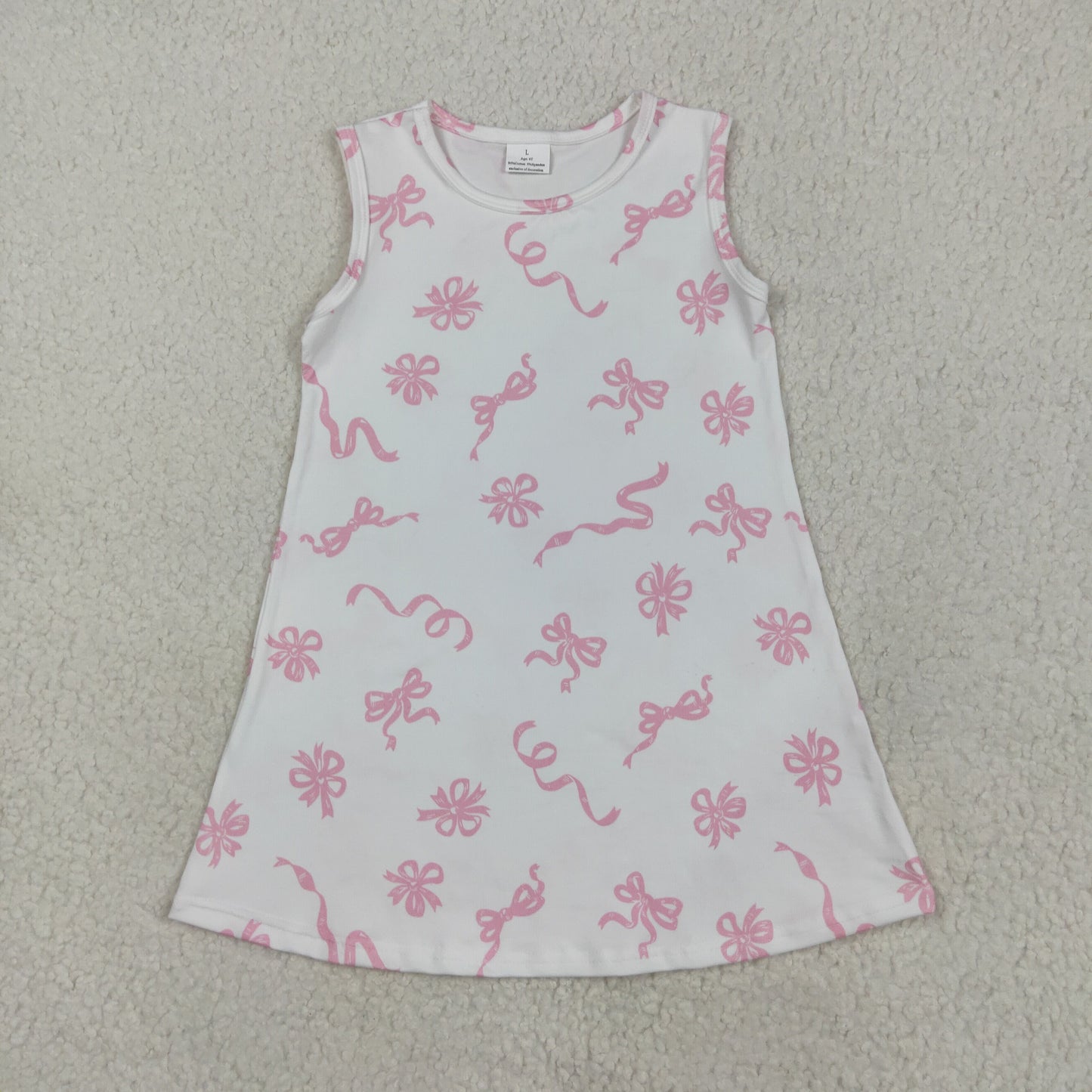 RTS NO MOQ GSD2083 White sleeveless dress with pink bow pattern