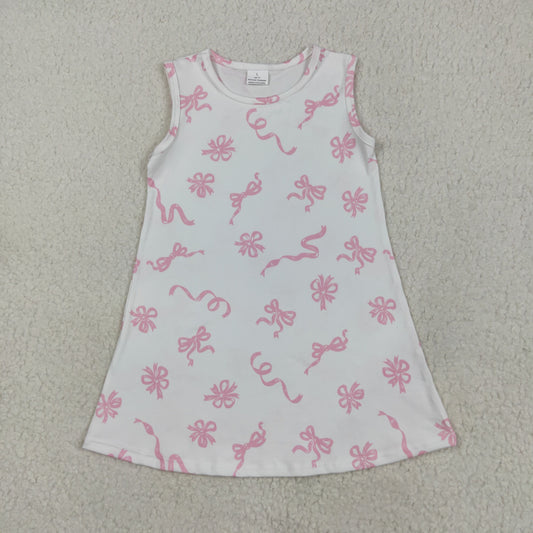 RTS NO MOQ GSD2083 White sleeveless dress with pink bow pattern