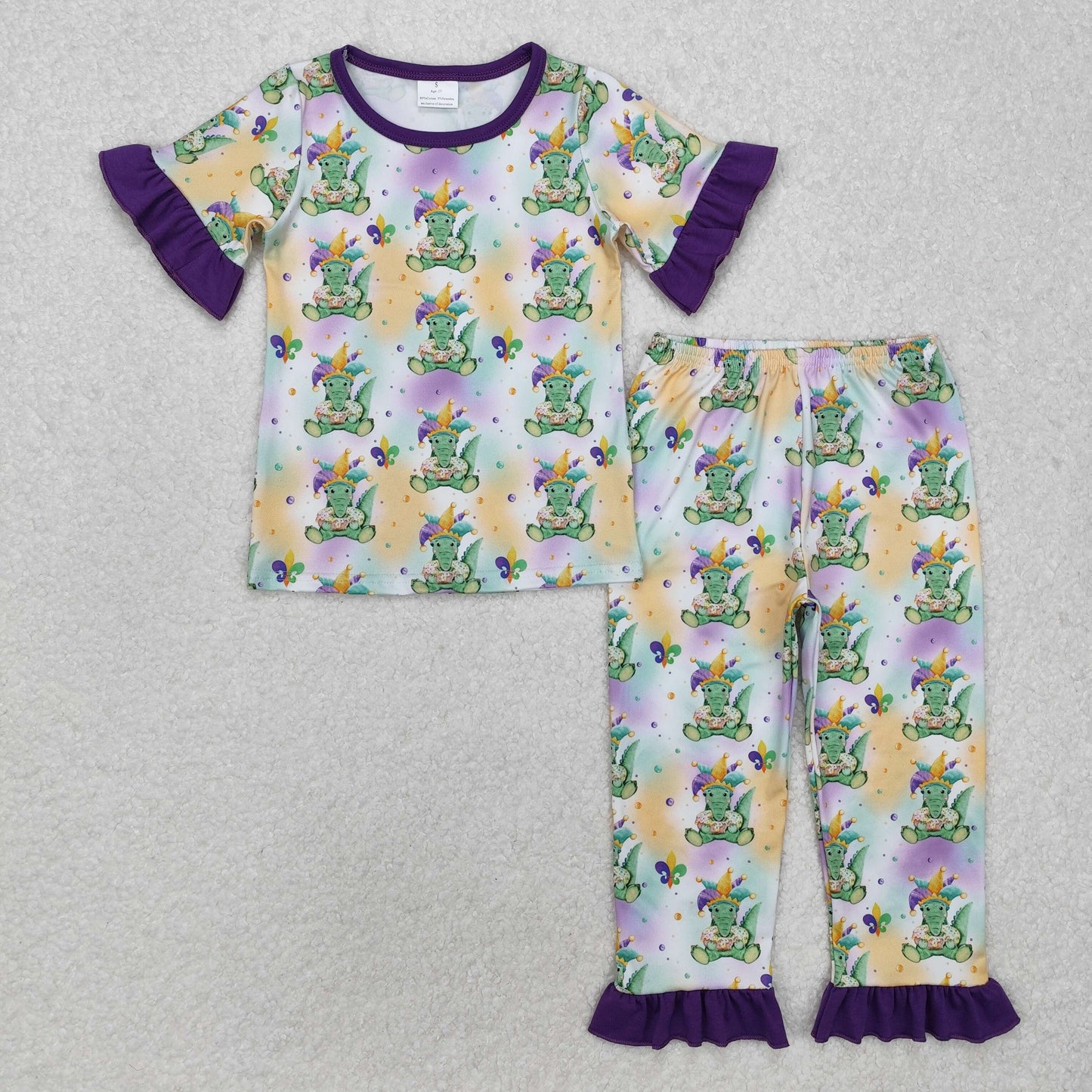 RTS NO MOQ（In Stock) GSPO1766 Carnival crocodile purple lace short-sleeved long pants pajamas set