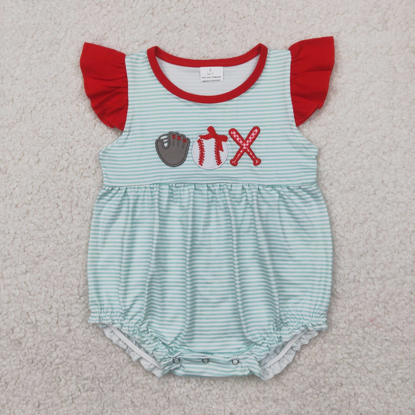 RTS NO MOQ SR2892 Embroidery Glove Baseball Blue Striped Flying Sleeve Vest Bodysuit